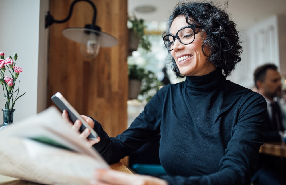 woman looking at phone